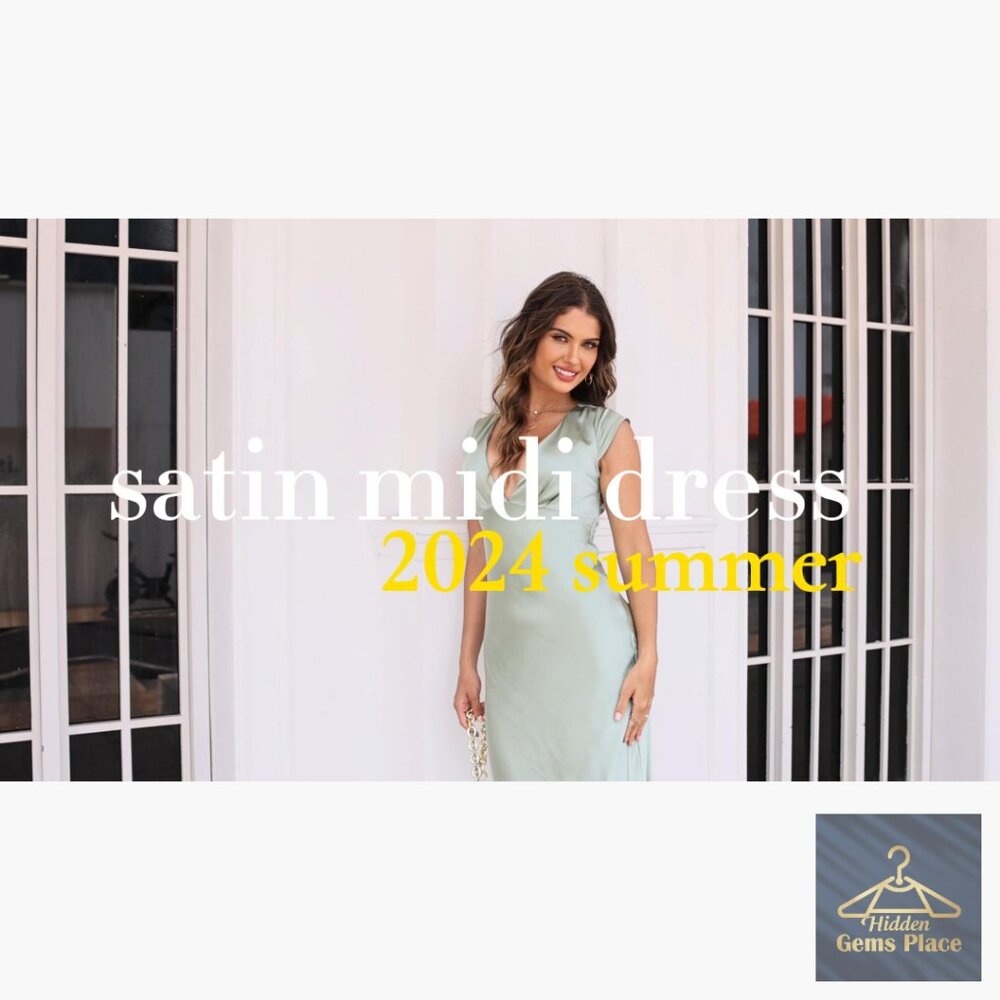 Satin V-Neck Backless Midi Dress with Cap Sleeves and Twist Detail - Picture 6 of 6